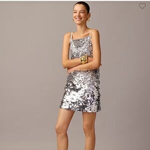 J. Crew Collection Mixed-sequin Silver Mini Dress Size M NWT